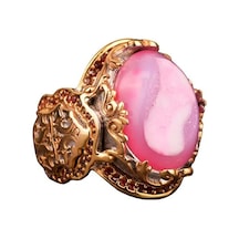 El Yapımı 925 Ayar Gümüş Yüzük Druzy Kuvars Taşı: - Pembe, Yeşil, Lacivert Varyasyonlar Pembe Gümüş
