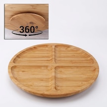 4 Bölmeli Dönerli Bambu Sunum Tepsisi, 360 Derece Dönebilen Yuvarlak Bambu Sunumluk, Kahvaltı, Kuruyemiş, Lokum, Zeytin, Kuru Meyve, Peynir Ve Atıştırmalık Servis Tepsisi 30cm Çok Renkli