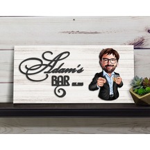 Bk Gift Kişiye Özel Karikatürlü Kabartma Tasarım Antik Beyaz Ahşap Bar Tabelası, Home Bar Tabela, Rustik Ev Dekorasyonu, Duvar Dekoru-3