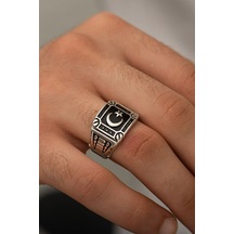 Gümüş Kaplama Ay Yıldız Bayrak Erkek Yüzük Gümüş