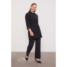 Lale Butik Çiçek Detay Gömlek Pantolon Takım 100796 Siyah