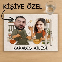 Kişiye Özel Karikatür Baskılı Çift Tasarımlı Amerikan Servis, Tabak Altlığı & Ev Hediyesi, 2 Adet Krem