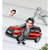 Kişiye Özel Erkek Dacia Sandero Figürlü Plakalı Ahşap Karikatür A