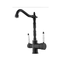 İsaoğlu Yapı Siyah Mutfak Bataryası Arıtmalı Evye Musluğu Vintage Tasarım Rustik Armatür Siyah