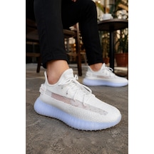 Mevese Morven Erkek , Kadın Triko Sneaker Ayakkabı Günlük Bağcıklı Hafif Spor Modeli - Beyaz
