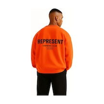Benroma 3 İplik Penye Represent Baskılı Unisex Sweatshırt Turuncu