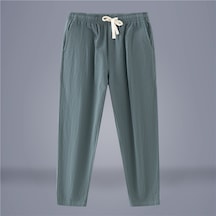 Mengtuo Erkek Pamuk ve Keten Rahat Bol Kesim Pantolon - Yeşil