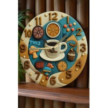 Kahve Ve Tatlı Temalı 3d Görünümlü Mdf Duvar Saati 33 Cm Sdw154 Renkli