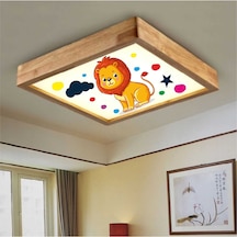Ahşap Çerçeve Tavan Led Aydınlatma Avize 60X60Cm Aslan Beyaz
