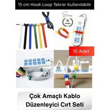 Düzenleyici Organizer Naylon Siyah Çok Amaçlı Kablo Düzenleyici Cırt Cırtlı Kelepçe Seti 10 Adet 15 Diğer