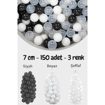 7 Cm Top Havuzu Topu 150 Adet Siyah, Şeffaf, Beyaz