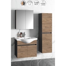 Yıldız 55+35 Cm Antrasit Gri Mat-Atlantik Çam Mdf Seramik Lavabol Antrasit - Atlantik Çam