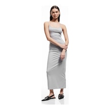 Koton Slim Fit İnce Askılı Uzun Elbise Gri 5sal80023ık Gri