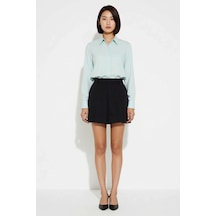 Benerly Kadın A-line Mini Etek %100 Pamuk Gabardin Pili Detaylı Normal Be Siyah