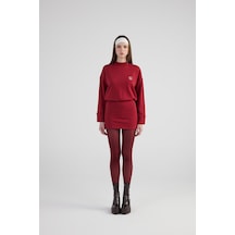 Holly Lolly Yırtmaçlı Dokuma Kumaş Mini Claire Elbise Bordo