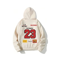 California 23 Baskılı Oversize Sweatshirt Bej