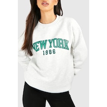 Startmore New York Baskılı Üç İplik Ünisex Oversize Sweatshirt Beyaz Beyaz