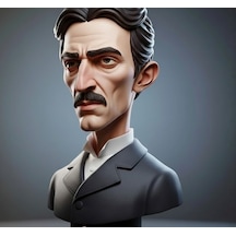 Nikola Tesla Karikatür Büst Heykel - Bilim Ve Teknoloji Temalı Figür