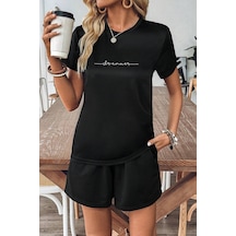Uyguntarz Unisex Dreamer Detay Baskılı Şort Takım Siyah