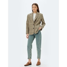 Koton Mom Fit Kot Pantolon Standart Bel Yırtmaç Detaylı Düğmeli Cepli Pamuklu - Mom Fit Jeans Orta İndigo 5wal40060md Indigo İndigo