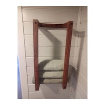 Masif Ahşap Eskitme Boyalı Banyo Havlu Askısı 2 Li Set Bronz