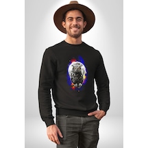 Baykuş Ay Gece Uğur Unisex Siyah Sweatshirt Siyah