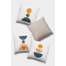 Bej Modern Desenli Çift Taraf 4'lü Set Kırlent Kılıfı 4kr049n11