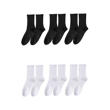 Bgk Unisex 6'lı Düz Tenis Model Beyaz Siyah Beyaz - Siyah