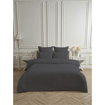 Tr Line Antrasit Pamuk Saten Çift Kişilik Nevresim Takımı, 200 X 220 Cm, 4 Parça Set, Lastiksiz Çarşaflı Genel