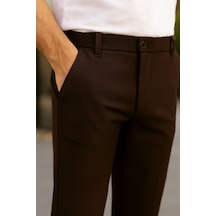 Erkek Düz Kesim Bilek Boy Kumaş Pantolon Koyu Kahve