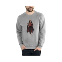 Anime One Piece Kaido Baskılı Gri Erkek Örme Sweatshirt