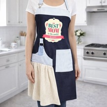 Bk Gift Kişiye Özel Anneler Günü Tasarımlı Pamuk Denim Havlu Detaylı Mutfak Önlüğü -4, Anneye , Anneler Günü si Kobitmeyencom36578 Bk Gift Renkli