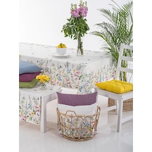 Çok Renkli Çiçek Desenli 145x250 Cm Masa Örtüsü - Beyaz