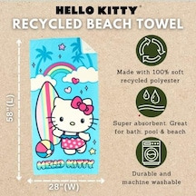 Franco Sanrio Hello Kitty Süper Yumuşak Hafif%100 Geri Dönüştürülmüş Plaj Havlusu Geri Dönüştürülmüş Plastik Şişelerden Üretilmiştir, 147 Cm X 71 Cm %100 Resmi Lisanslı Sanrio Ürünü Açık