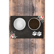 Evaşk  Vinil Kaymaz Tabanlı Keçe Baskılı Evcil Hayvan Pet Mama Paspası 25x40 Renk SİYAH PM03SS