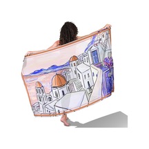 Santorini Dreams Turuncu Desen İç Göstermeyen Saten Pareo Çok Renkli
