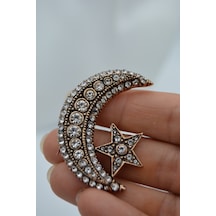 Stoneage Jewellery Zirkon Taşlı Ay Yıldız Broş Yaka İğnesi Çok Renkli