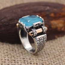 Açık Mavi Paraiba Taşlı 925 Ayar Gümüş Erkek Yüzüğü Gümüş