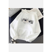 Hunter X Hunter Killua Face Beyaz Kapşonlu Sweatshirt Beyaz