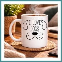 Bezos Köpek Severlere Özel I Love Dogs Kupa Model 182 Sevimli Köpek Tasarımlı Porselen Kahve Kupası Hediyelik Kupa Mac Diğer