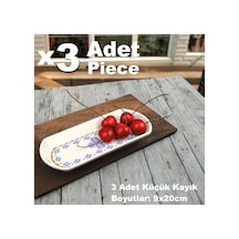 Ottoman 3 Adet Seramik Küçük Boy Oval Kayık Kahvaltı Sunum Tabağı - 9x20cm Mavi