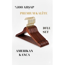 Faravis Atelier Kahverengi Ahşap Lüks Askı Kıyafet Elbise Gömlek Ve Pantolon Askısı Amerikan Kanca 10 Adet