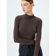 Koton Slim Fit Alttan Çıt Çıt Düğme Kapamalı Dik Yaka Viskon Uzun Kollu Body Kahverengi 5wak50224ek Kahve