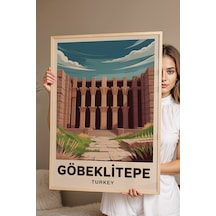 Göbeklitepe Tablo - Retro Travel Poster - Tarihin Sıfır Noktası Duvar Dekoru - Çerçeve İllüstrasyon Kayın