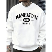 Startmore Tarzsokak Manhattan New York Sleepless City Desen Erkek Kazak Bisiklet Yaka Günlük Kazak Sonbahar Sokak Beyaz