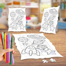 Gezegenler Ve Füze Boyama Puzzle Tablo Çocuk Eğitici Yapboz