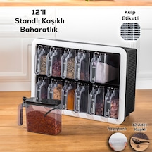 Porsima 1165 Random Standlı Kendinden Yapışkanlı Kaşıklı Kapaklı Baharatlık Seti 12'li Beyaz - Siyah Siyah - Beyaz