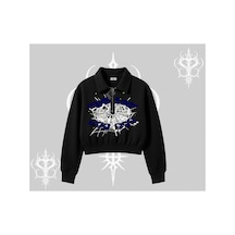 Tarzsokak Beyaz Crop Yarım Fermuarlı Sweatshirt Sp55der Siyah