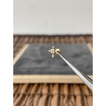 %100 Cerrahi Çelik Haç Zirkon 6 X 1.2 MM Altın Labret Piercing Altın