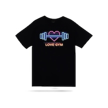 Gym, Fitness, Vucüt Geliştirme, Body Building, Love Gym Baskılı Unisex %100 Pamuk Siyah T-shirt SIYAH